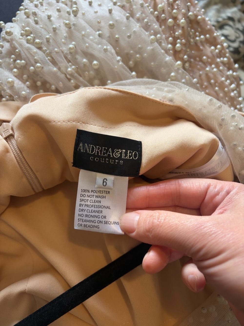 Strapless Beaded Evening Gown in Blush Peach - Picture 3 of 4